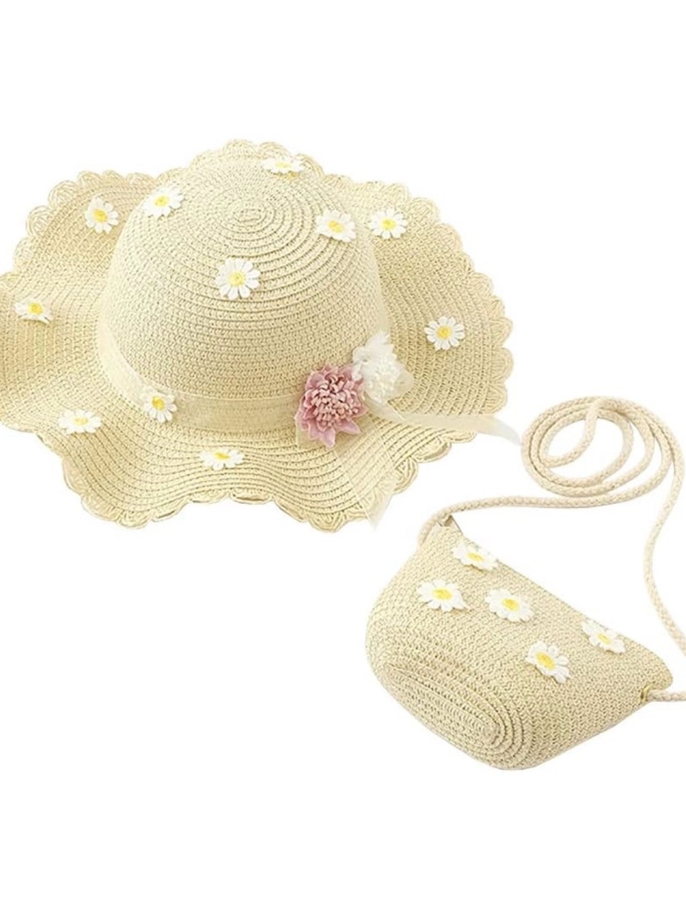 Cream Daisy Sun Hat and Crossbody Set